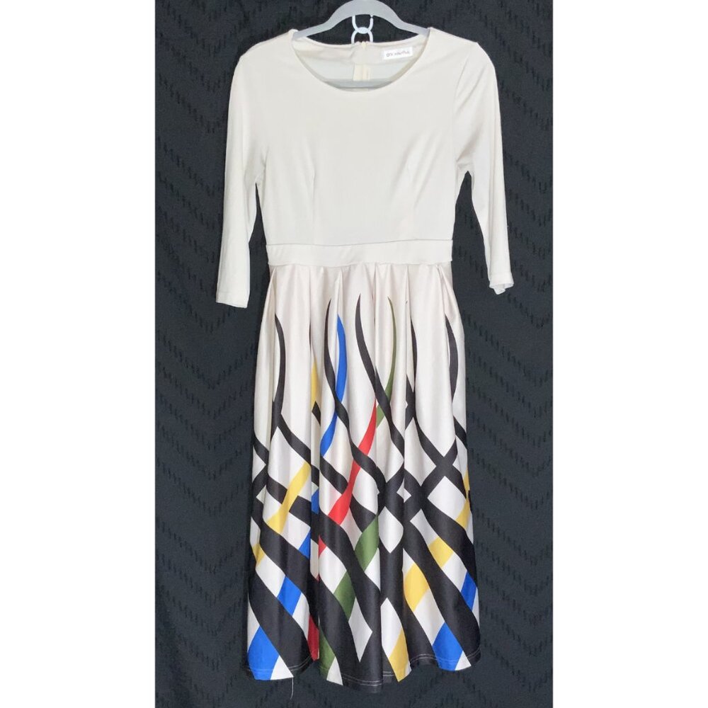 🎉OrderPlus Abstract Geometric Print Midi Dress - Size M - Primary Colors